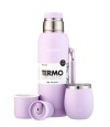 Kit Termo 1Lt Con Base De Silicona + Mate De Acero Con Tapa Lila