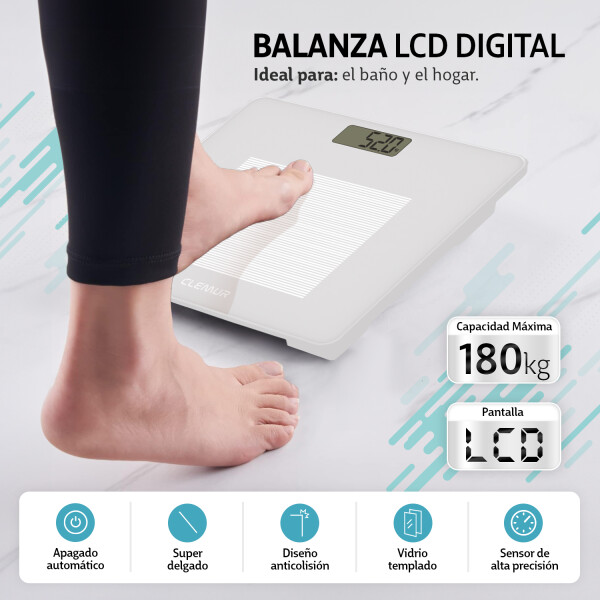 Balanza Digital de Baño IMBACK Hasta 180kg, con Pantalla LCD y Step-On Balanza Digital de Baño IMBACK Hasta 180kg, con Pantalla LCD y Step-On