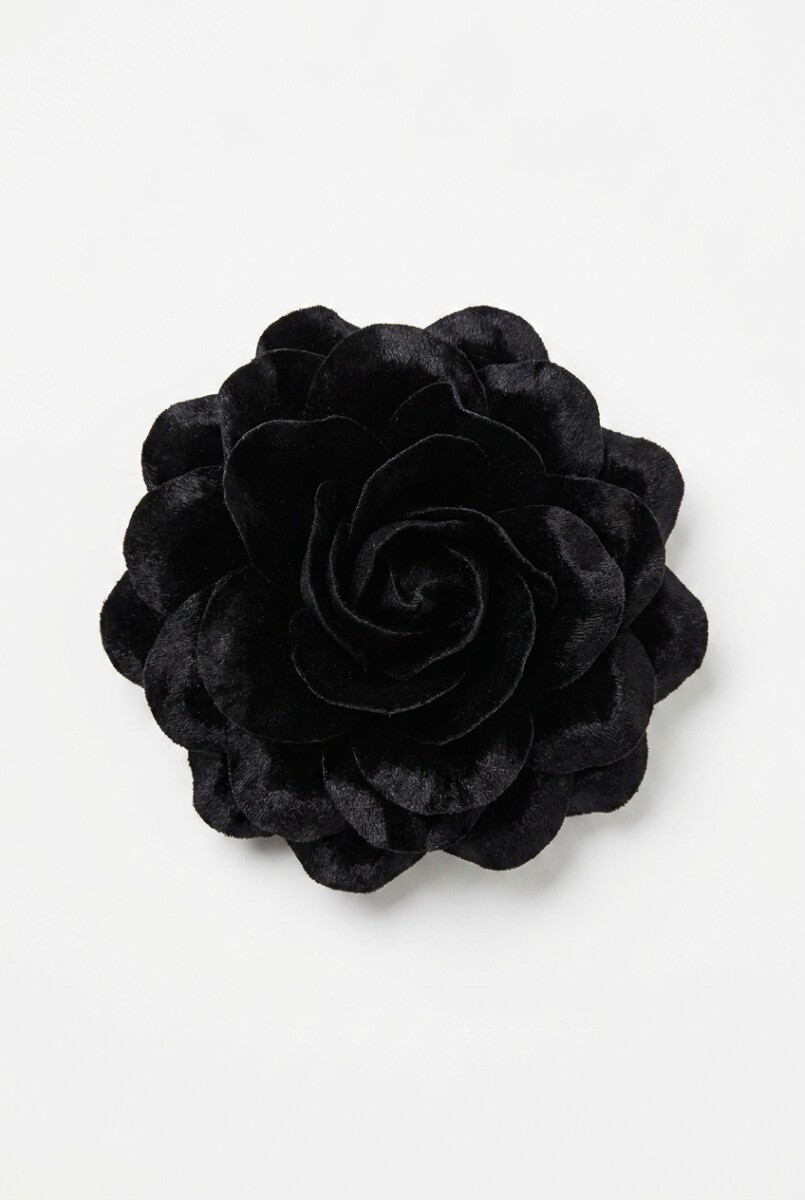 Broche flor satén - negro 