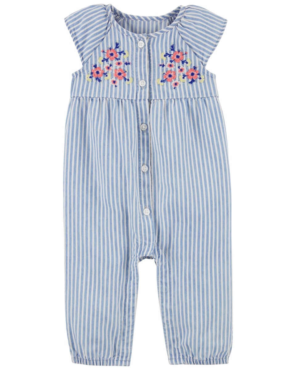 Enterito Carters Chambray Flores Bordadas - AZUL 