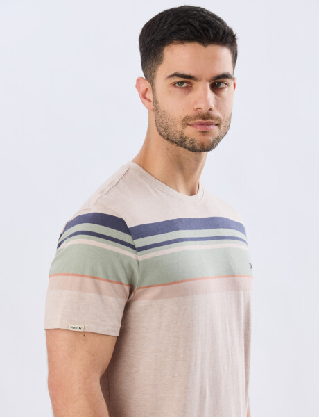REMERA RAYADA DE ALGODÓN Beige
