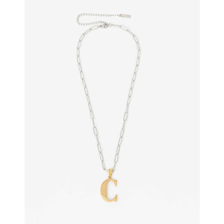 Collar Acero Inicial Letra ''c'' Combinacion Bicolor