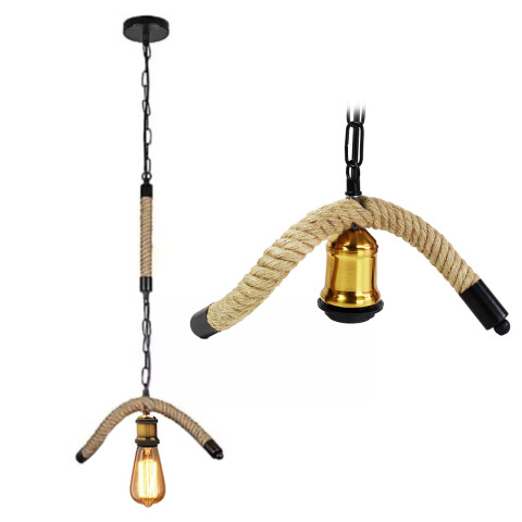 Lampara Colgante Vintage De Techo 80Cm Cadena Cuerda Dorado Color Negro