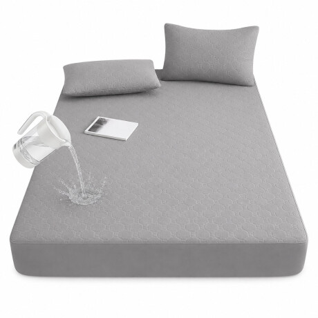 Set Cubre Colchón Pillow Impermeable 180x200cm+Fundas Suave Gris