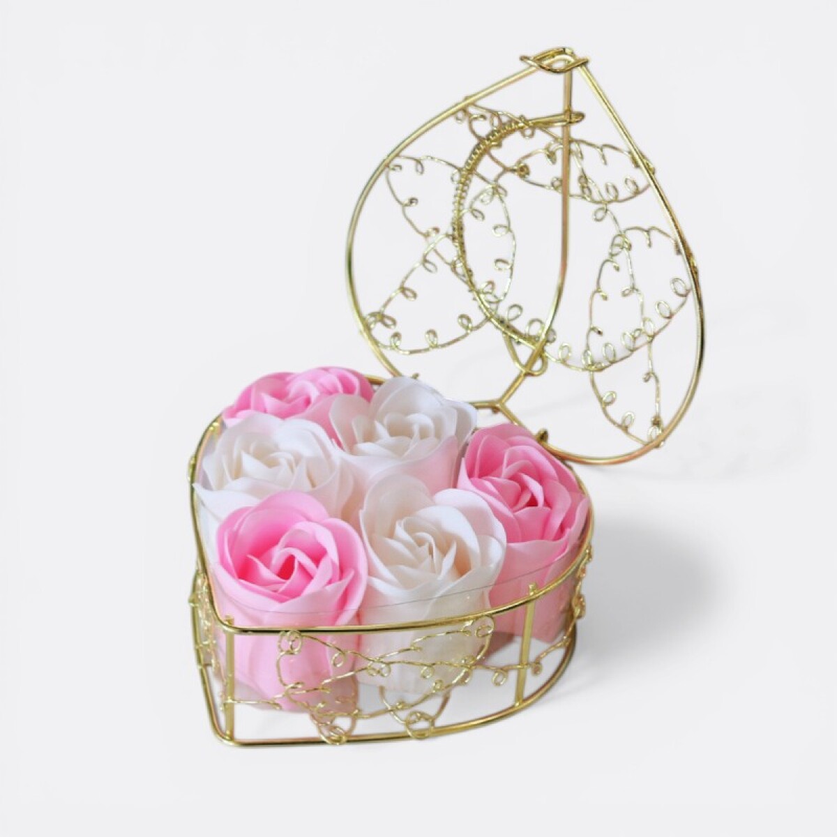 Set Arreglo De Jabones X6 - Caja Corazón - Rosa Blanco 