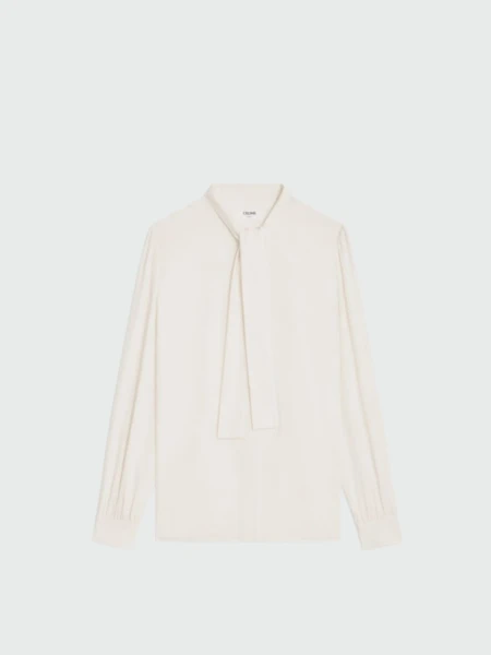 Celine- Blusa manga larga con lazo Marfil