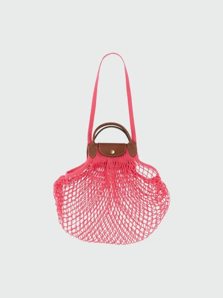 Longchamp -Cartera Longchamp de red, Le pliage Filet Fucsia