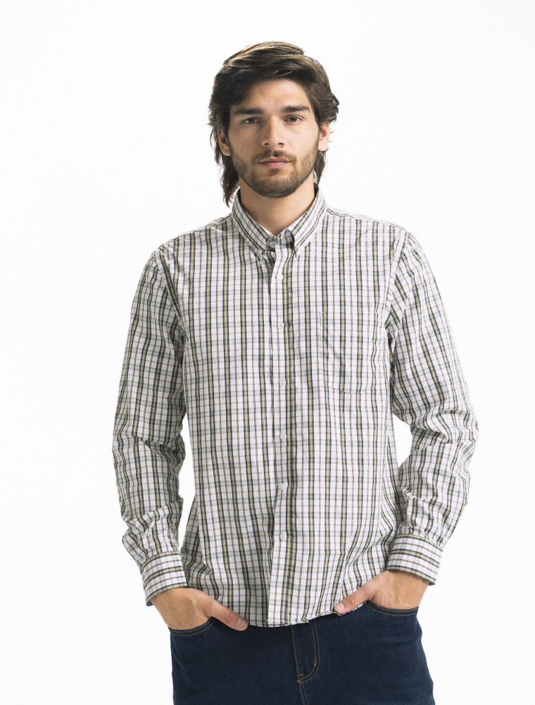Camisa a Cuadros Manga Larga BEIGE/ FANTASIA 3
