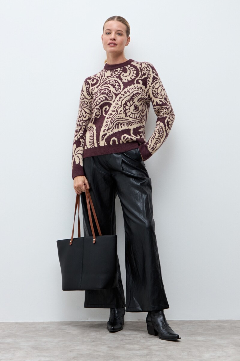 Sweater jacquard paisley ciruela