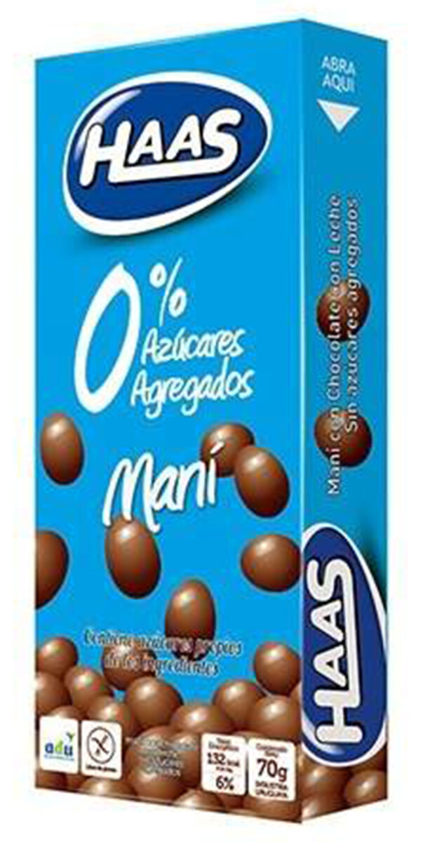 MANI C/CHOCOLATE HAAS 0% AZUCAR 70G LECHE 