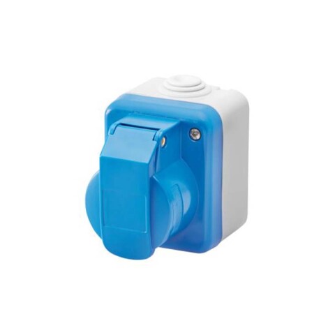 Tomacorriente exterior industrial 2P+T 16A 6H 220V azul IP44 GG2322