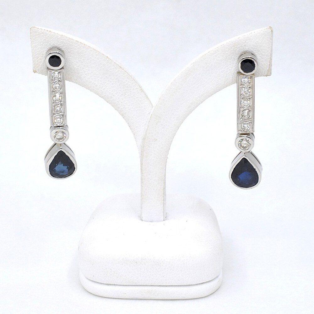 Caravanas Antiguas En Oro 18K Blanco, Brillantes Y Zafiros Caravanas Antiguas En Oro 18K Blanco, Brillantes Y Zafiros