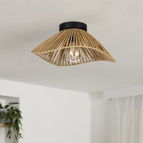 Aplique techo E27 acero negro pantalla papel EG6158