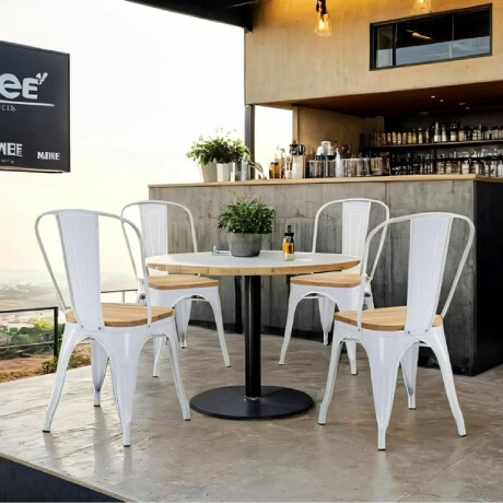 SILLA MADERA TOLIX Silla Metálica Con Asiento de Madera Tolix Blanca