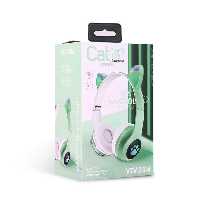 Auriculares Bluetooth Over-Ear Cat VZV-23M con Orejas y Led Verde