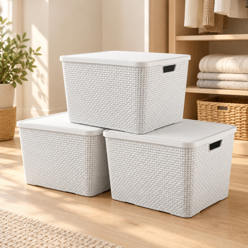 Set x3 Caja ratán 40 lts BLANCO