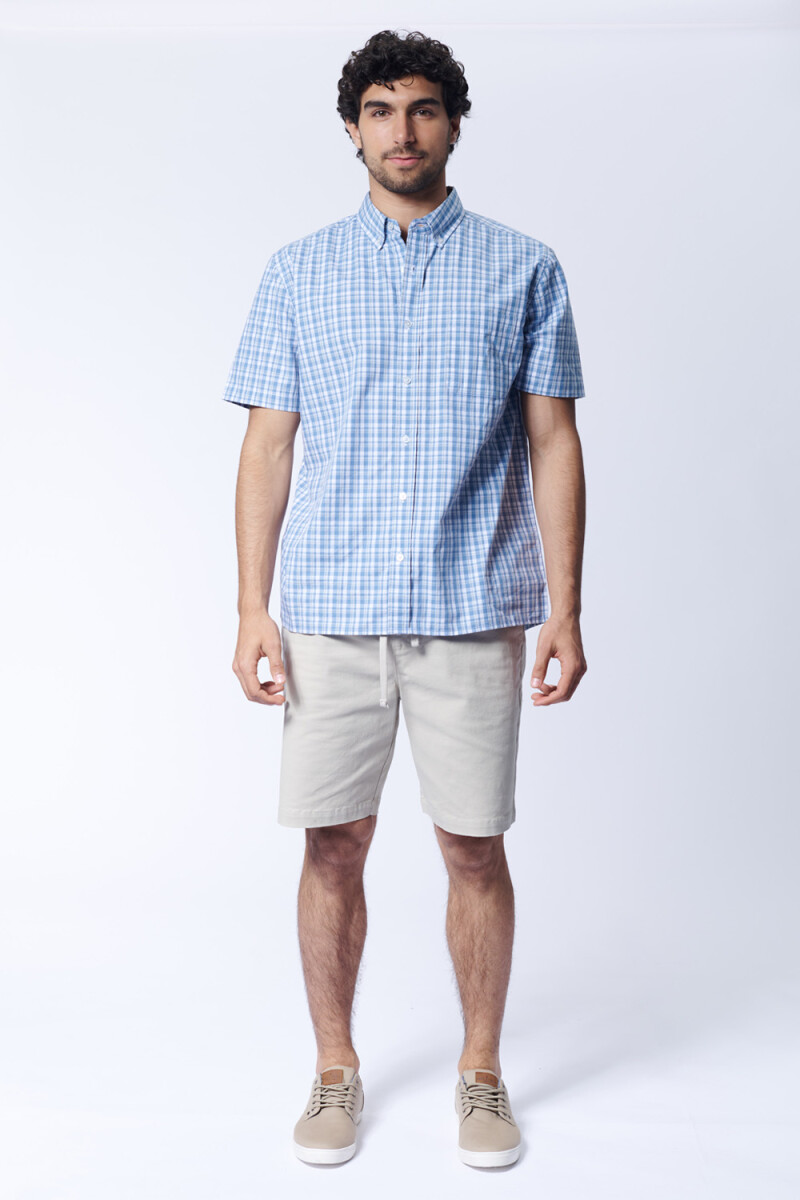 Camisa manga corta a cuadros Azul