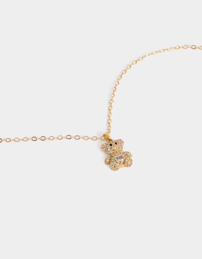 Cadena Corta con Dije Packaging especial Collar De Oso Con Strass - Dorado