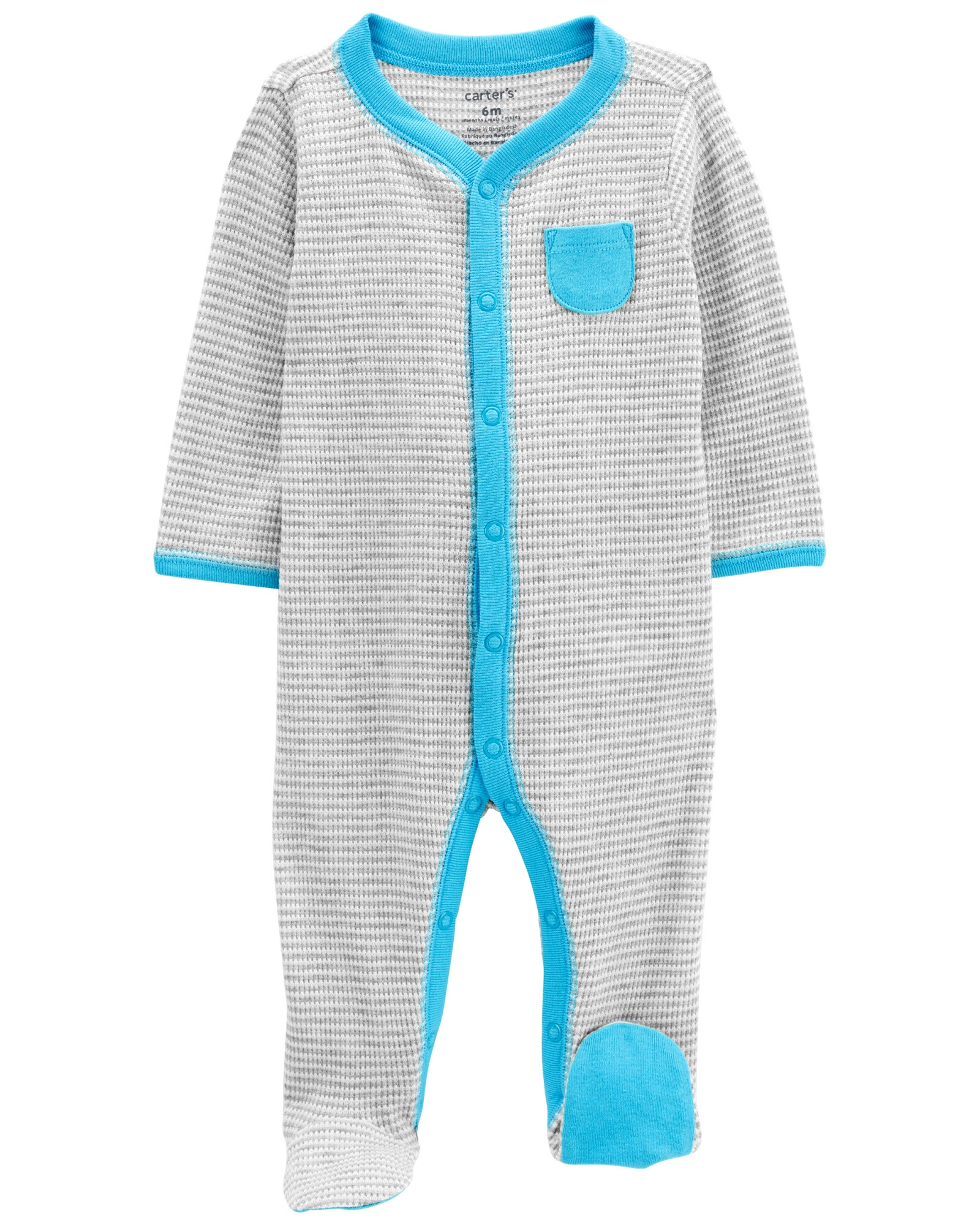 Pijama una pieza de algodón térmico, con pie, diseño a rayas Pijama una pieza de algodón térmico, con pie, diseño a rayas