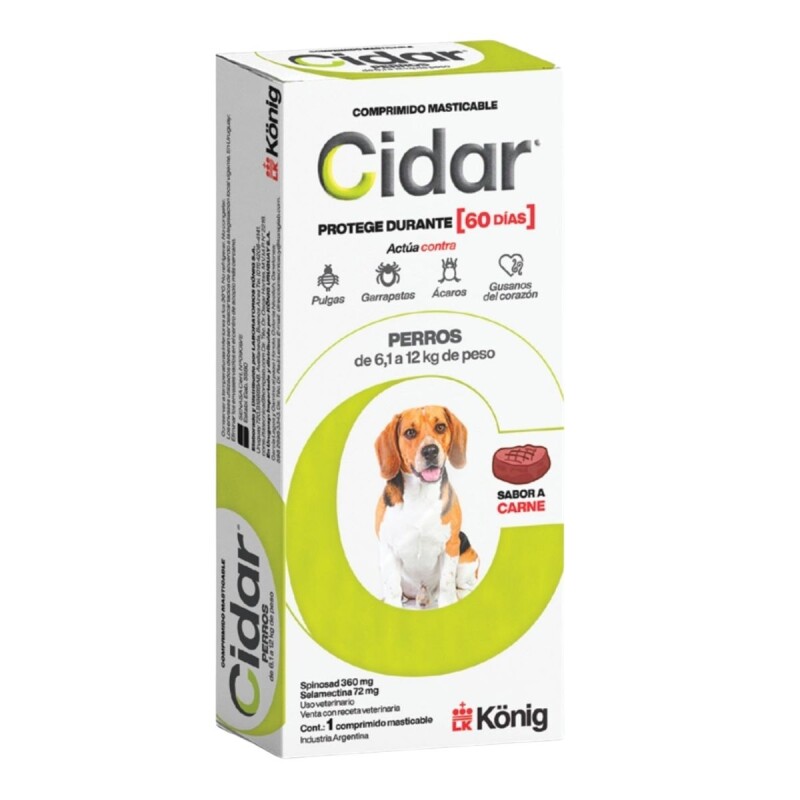 CIDAR PERROS PASTILLA ANTIPULGAS Y ANTIGARRAPATAS KONIG 6.1 A 12 KG