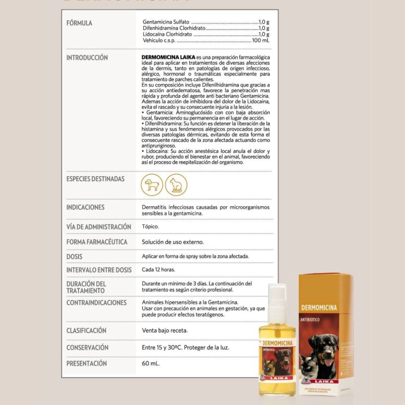 DERMOMICINA LAIKA SPRAY 100 ML SOLUCION ANTIBIOTICA DERMOMICINA LAIKA SPRAY 100 ML SOLUCION ANTIBIOTICA