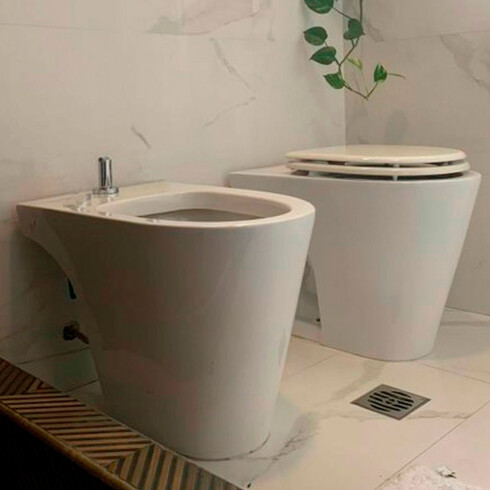 Juego De Loza Blanco, Inodoro Corto, Tapa Y Bidet Linea Marina Marca Ferrum 000