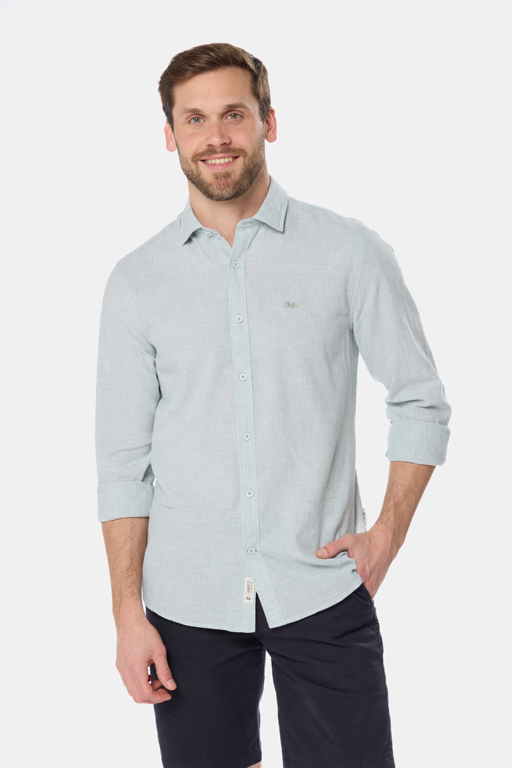 CAMISA RAYADA DE LINO Menta
