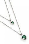 COLGANTE DE ALEACION DE METALES BAÑADO EN PLATA DE LEY CON DOBLE CADENA Y TRIÁNGULO DE CRISTAL VERDE Colgante