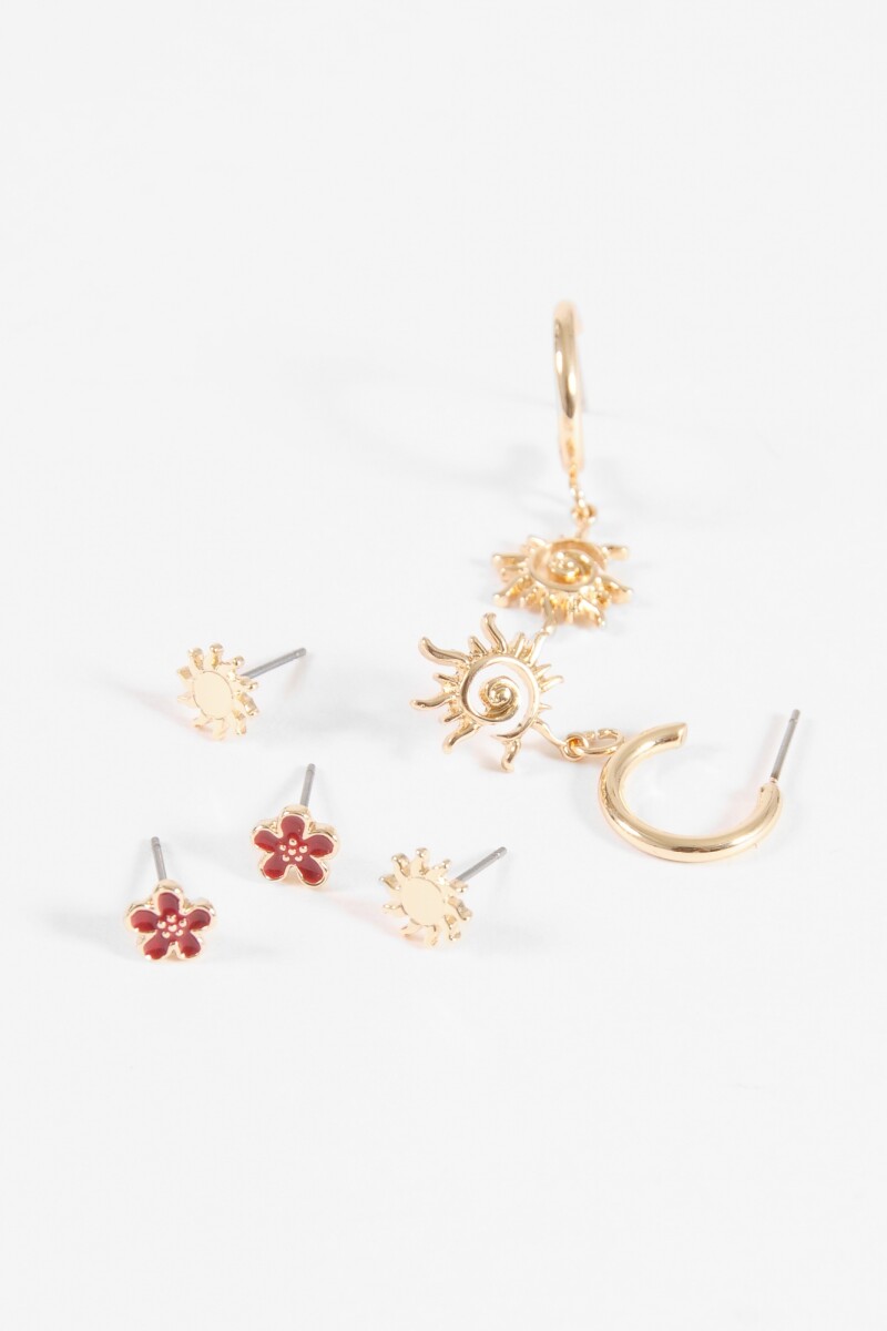 Set de aros flor y sol dorado