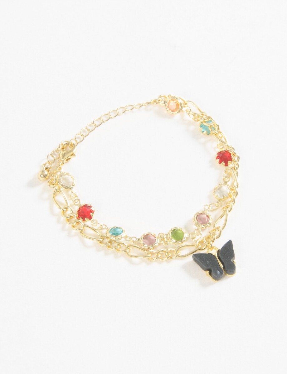 Pulsera doble cadena dije mariposa - dorado 