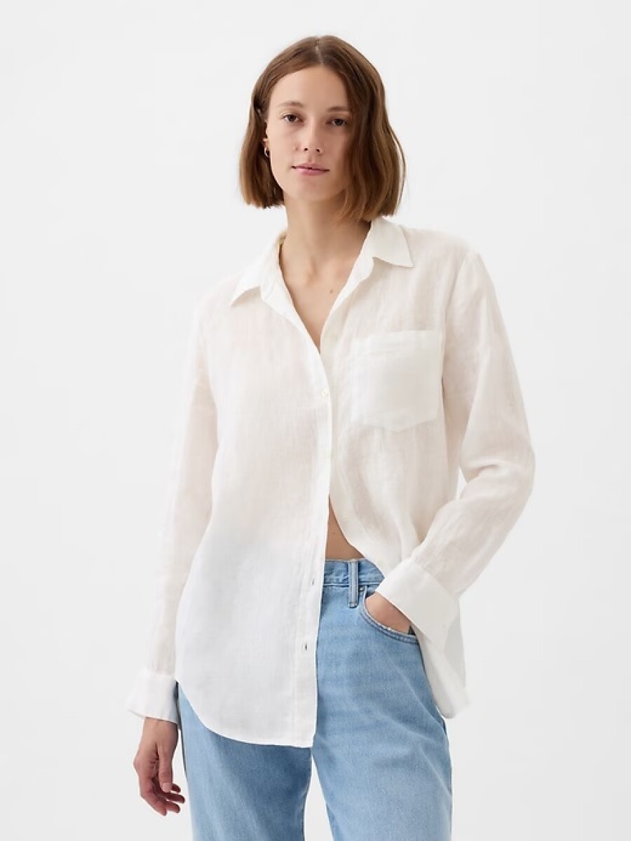 Camisa Boyfriend De Lino Mujer - New Off White 