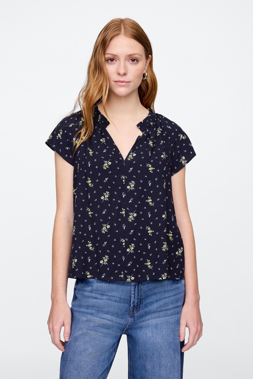 Blusa Manga Corta Mujer Navy Floral