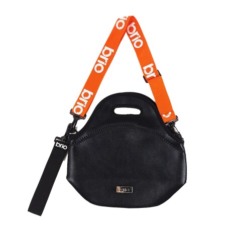 Lunchera Neopreno brio big bro Metalizada Con Correa Ajustable Negro y naranja