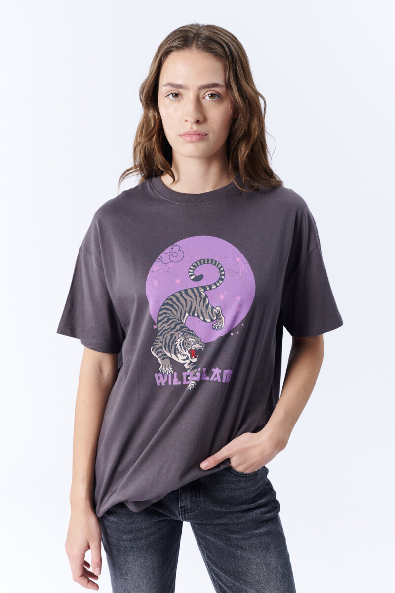 Remera manga corta oversize Estampa tigre gris oscuro