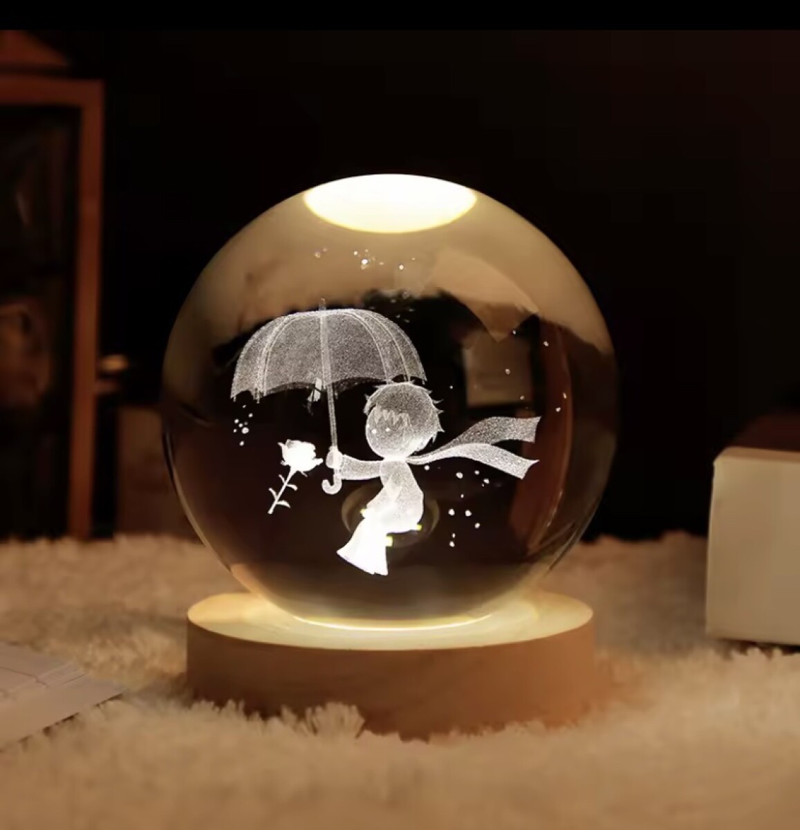 Lámpara Veladora Esfera De Cristal Principito - Con Paraguas 