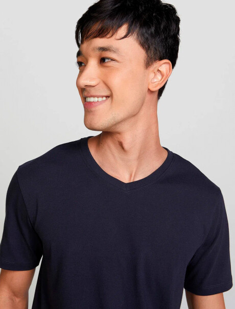 CAMISETA BÁSICA MANGA CORTA CUELLO EN V AZUL OSCURO