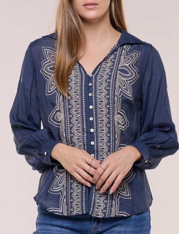 Camisa Rhian Con Bordado Frontal AZUL/MULTI