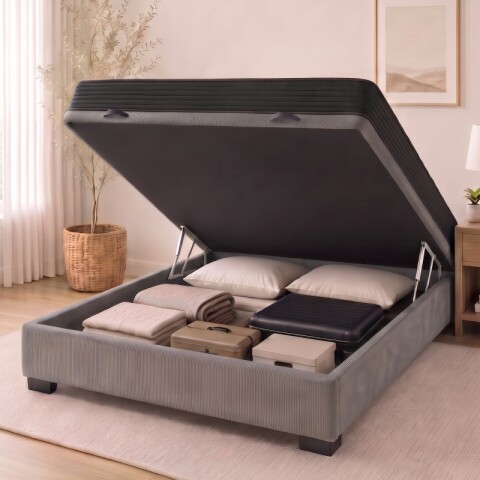 Sommier Baúl 2 Plazas Gris con Colchón Super Mega 138 x 188 Firmeza Media Sommier Baúl 2 Plazas Gris con Colchón Super Mega 138 x 188 Firmeza Media