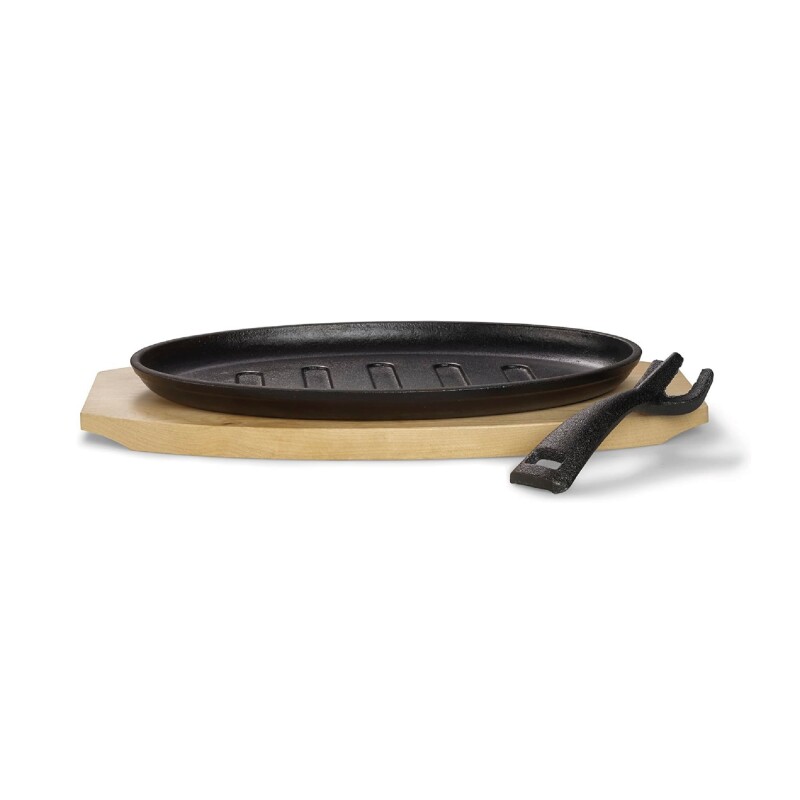 PLANCHA GRIL OVAL D28*19CM HIERRO C/BASE MADER PLANCHA GRIL OVAL D28*19CM HIERRO C/BASE MADER