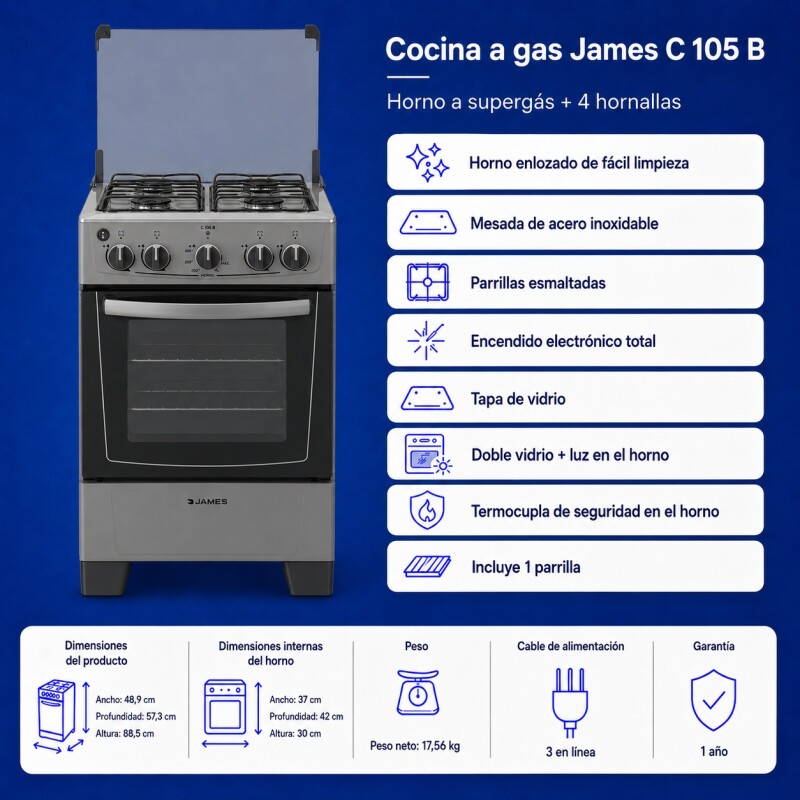 Cocina A Gas James 4 Hornallas Titanuim C 105 B Cocina A Gas James 4 Hornallas Titanuim C 105 B