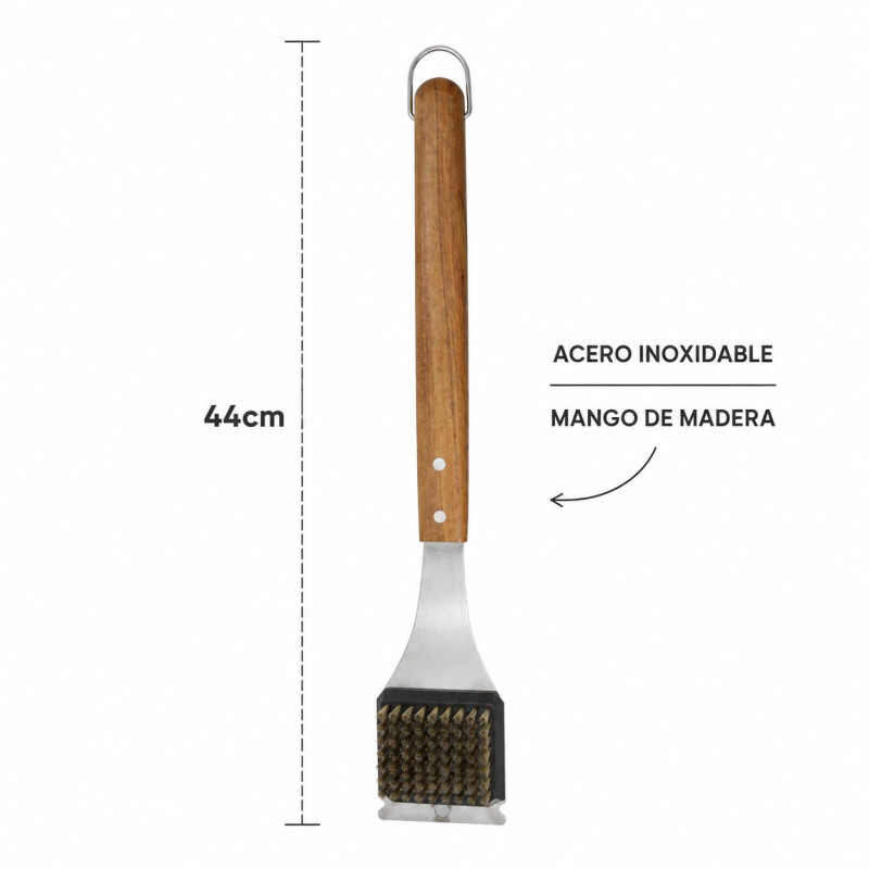 Cepillo para Parrilla de Acero Inoxidable con Mango de Madera 44 cm Cepillo para Parrilla de Acero Inoxidable con Mango de Madera 44 cm