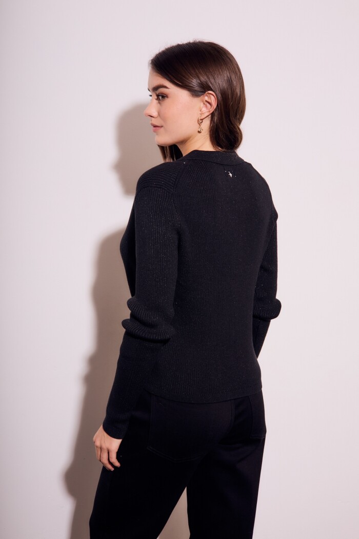 Cardigan Cuello Polo Negro
