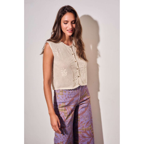 Chaleco Texturado Crochet Flores Beige Melange