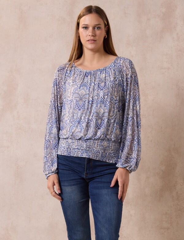 Blusa Frunce Print CELESTE/MULTI