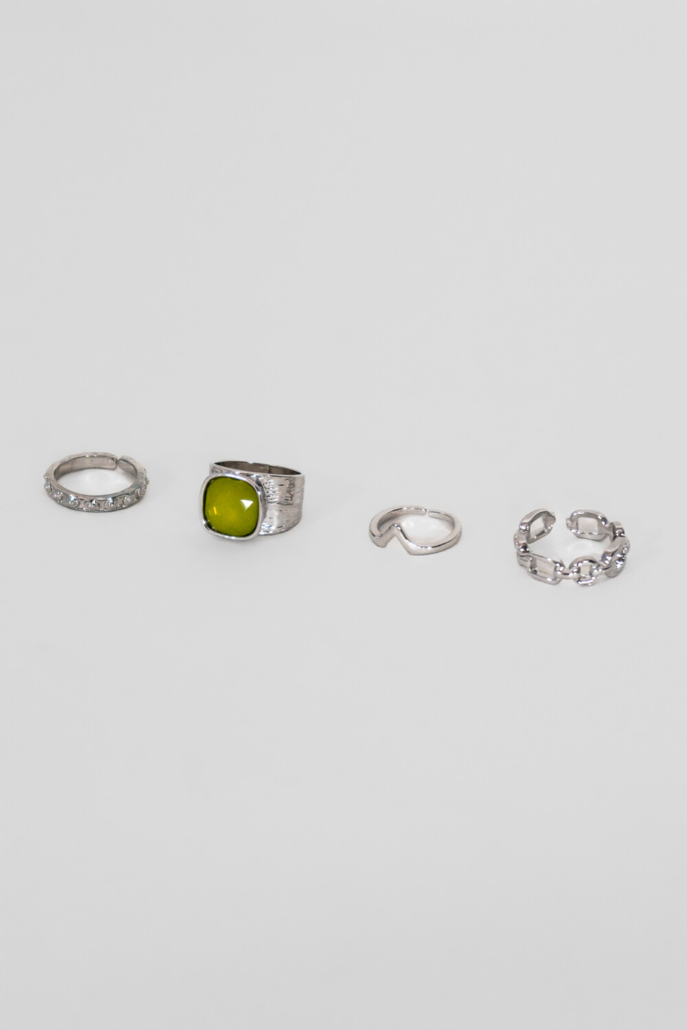 Anillo Set Green, 4un. Plateado