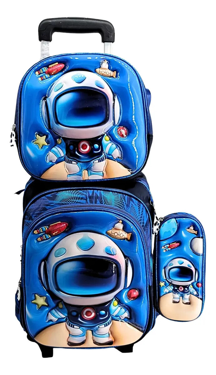 Mochila con carrito, lonchera y cartuchera. - Astronauta 
