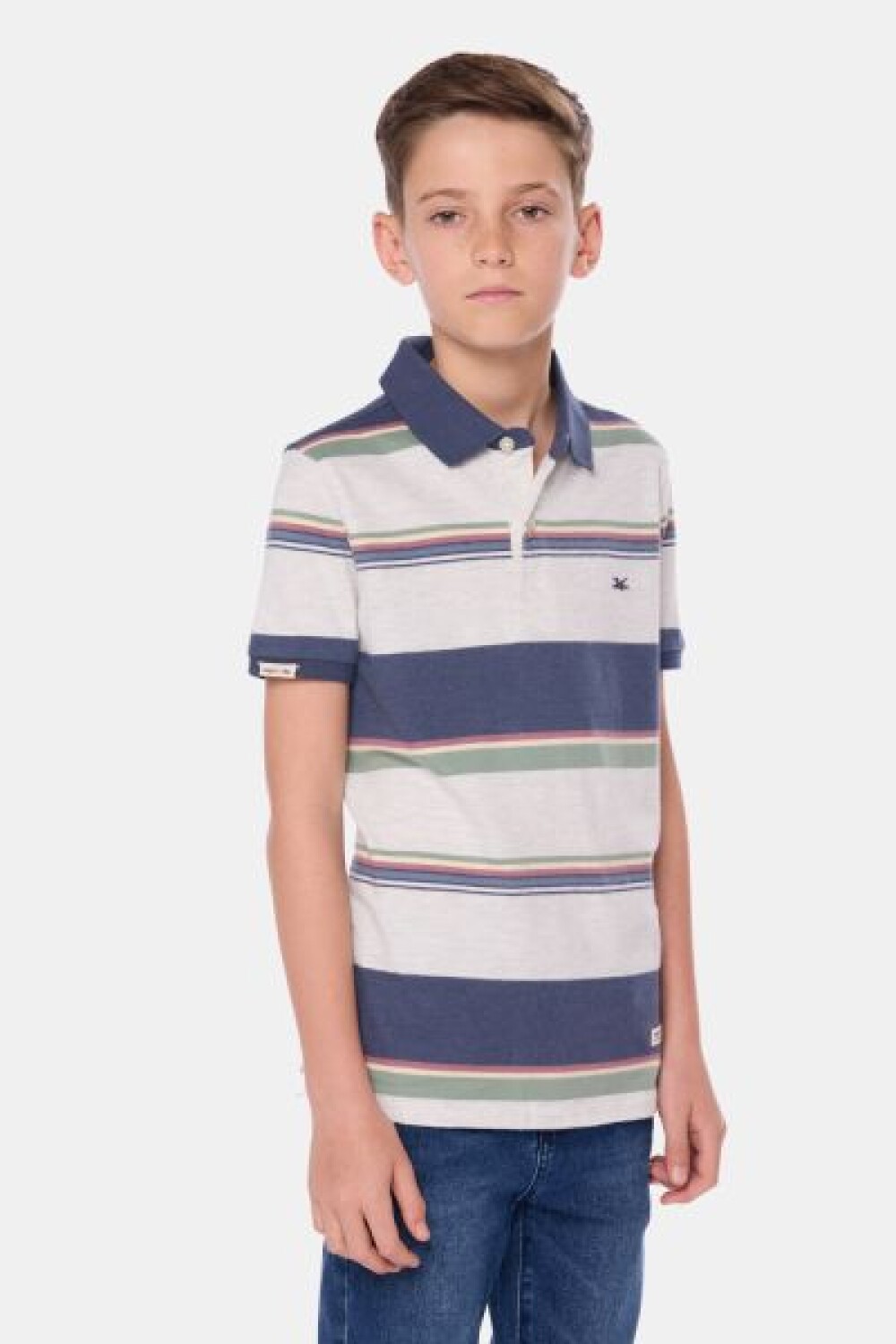 REMERA POLO RAYADA DE ALGODÓN Gris