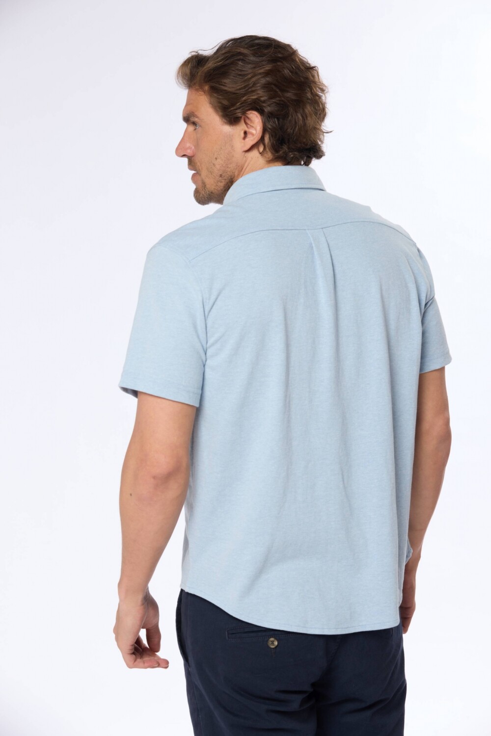 CAMISA LISA EN PIQUE Celeste