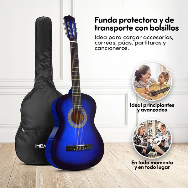 Guitarra Criolla Clasica Tamaño 4/4 39 Para diestros Con Estuche Funda Y Puas Imback Color Azul Guitarra Criolla Clasica Tamaño 4/4 39 Para diestros Con Estuche Funda Y Puas Imback Color Azul