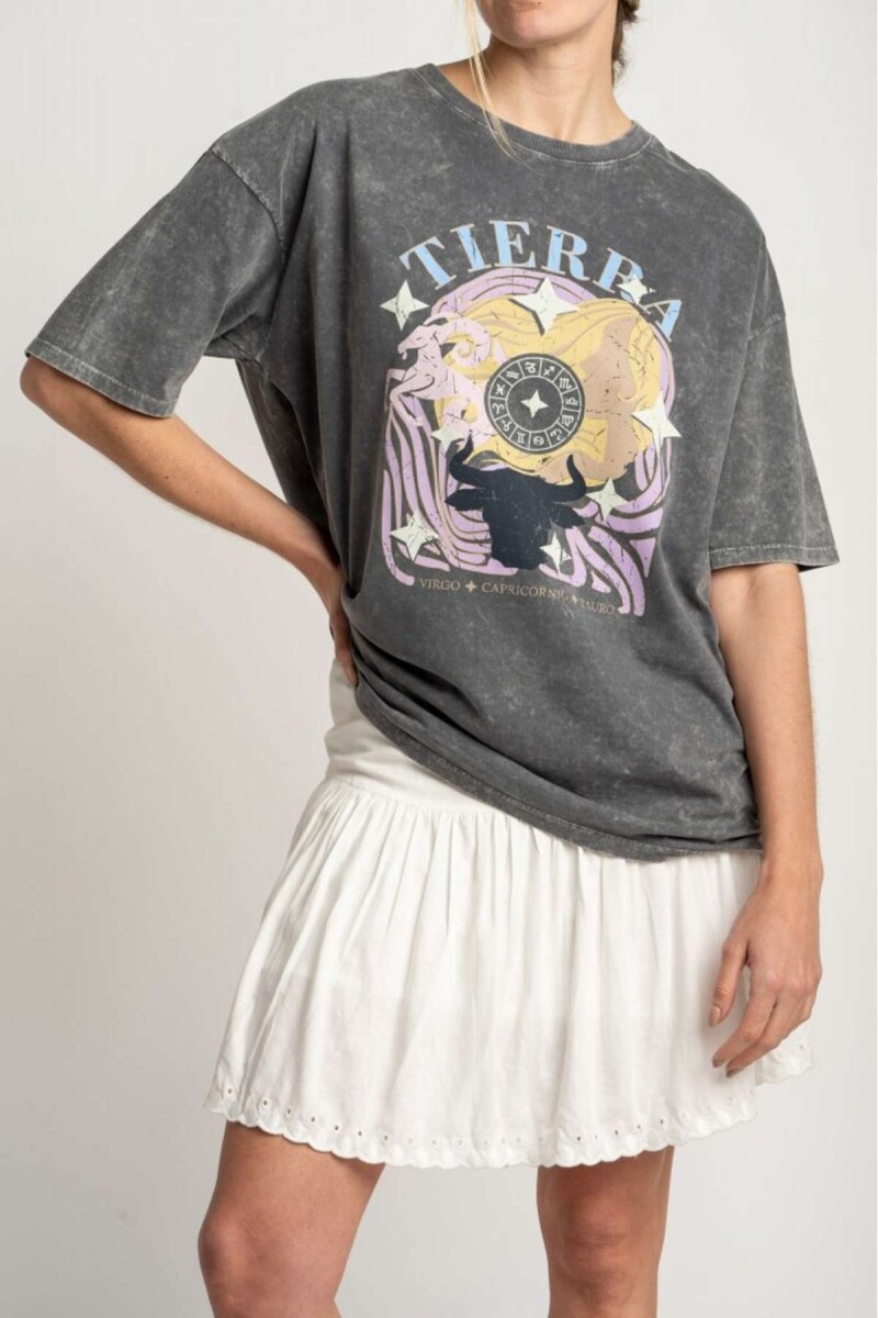 Remera Algodon Lavado Print - Gris 